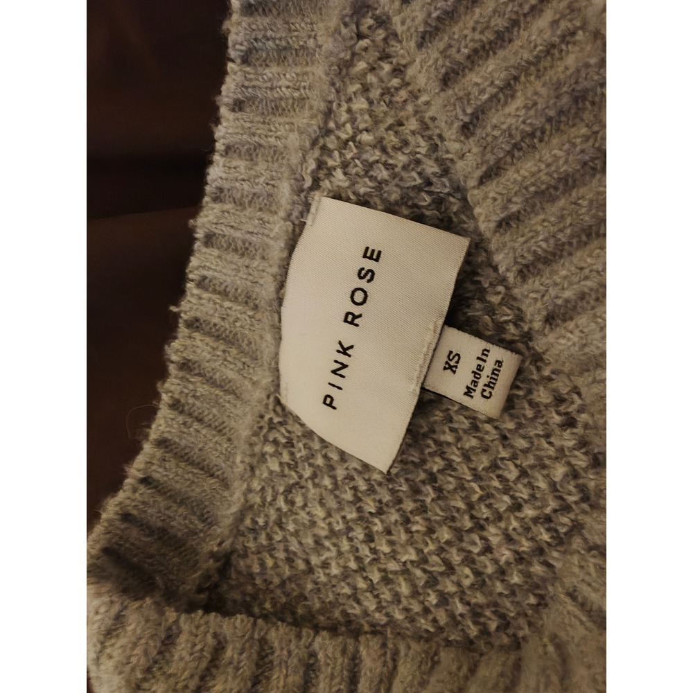 Pink Rose Grey Argyle Crew Neck Pullover Sweater Womens XS Soft Knit 5S28361 - Picture 3 of 8